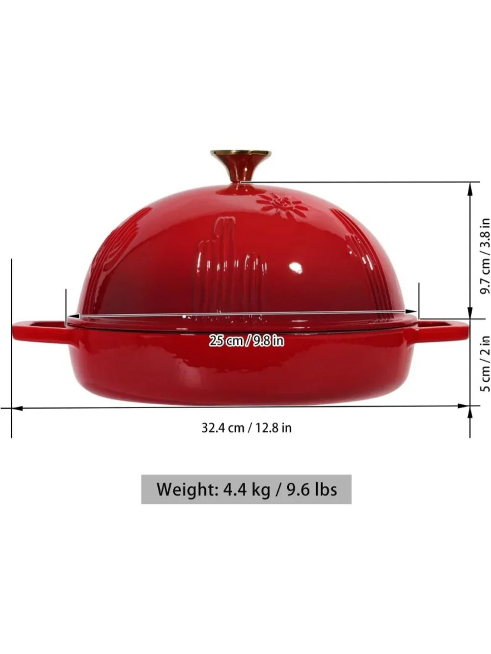 9.8 Inches Gradient Red Bread Oven Cast Iron Bread Dutch Oven with Cloche Lid
